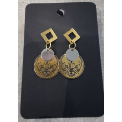 Boucles d'oreille en acier "Lotus et lune"
