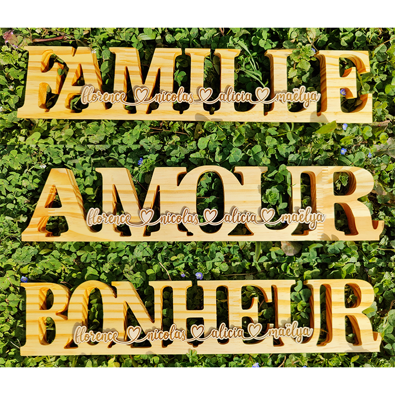 Décoration en Bois – Famille, Amour & Bonheur personnalisable