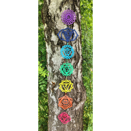 Suspension chakras en bois avec pierres naturelles – 1 mètre – Maëlicia